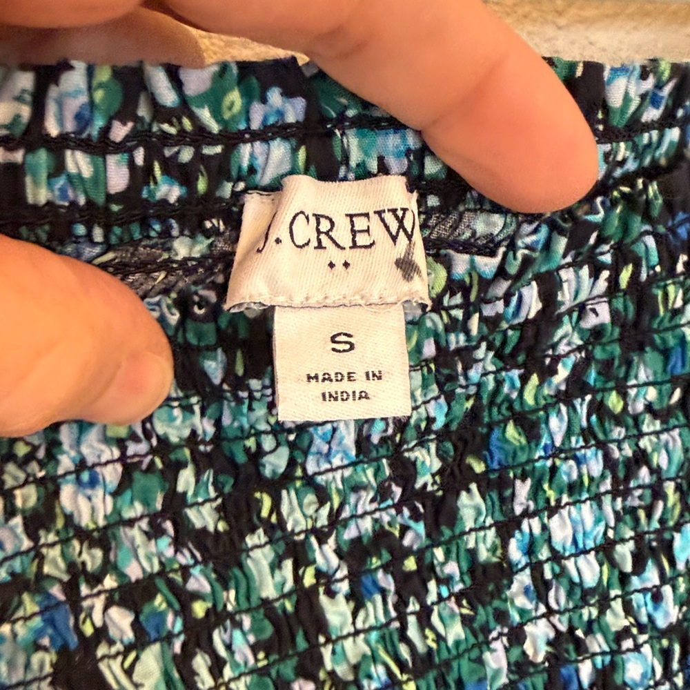 J. Crew Factory Floral Smocked Bodice Poplin Top Black Heritage Green Small - Picture 7 of 9